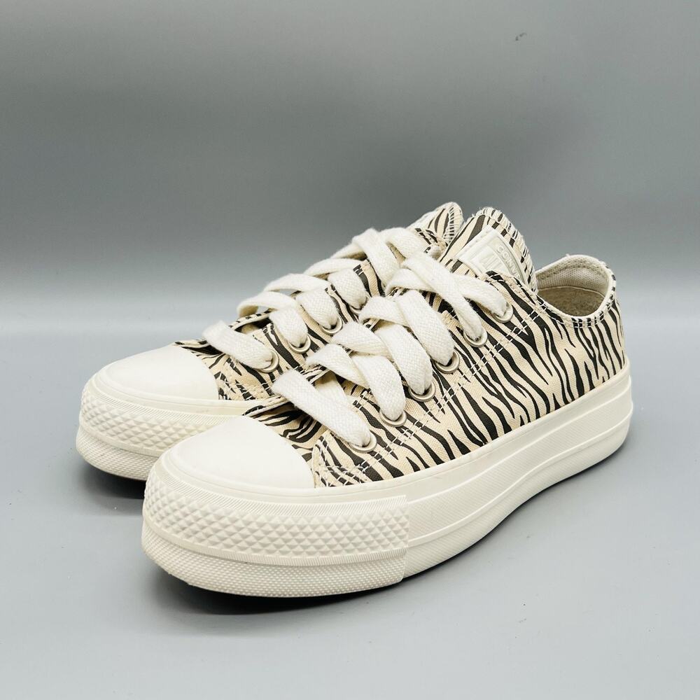 Converse Shoes Womens 6 Beige Chuck Taylor All Star 2 Platform Zebra Sneakers - Picture 3 of 11